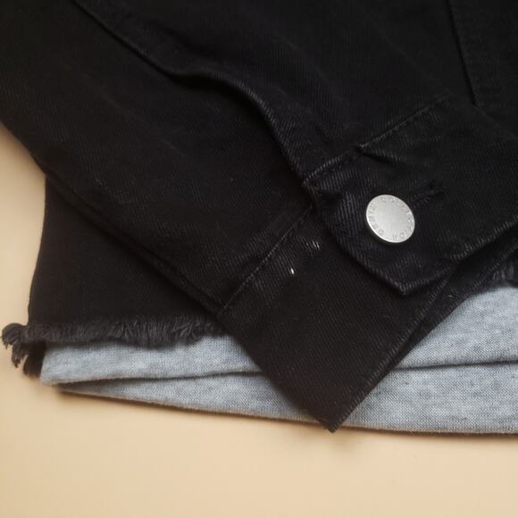 Ci Sono Denim Collection Hooded Denim Jacket Black Cropped Womens Small Zip Up - Picture 10 of 13